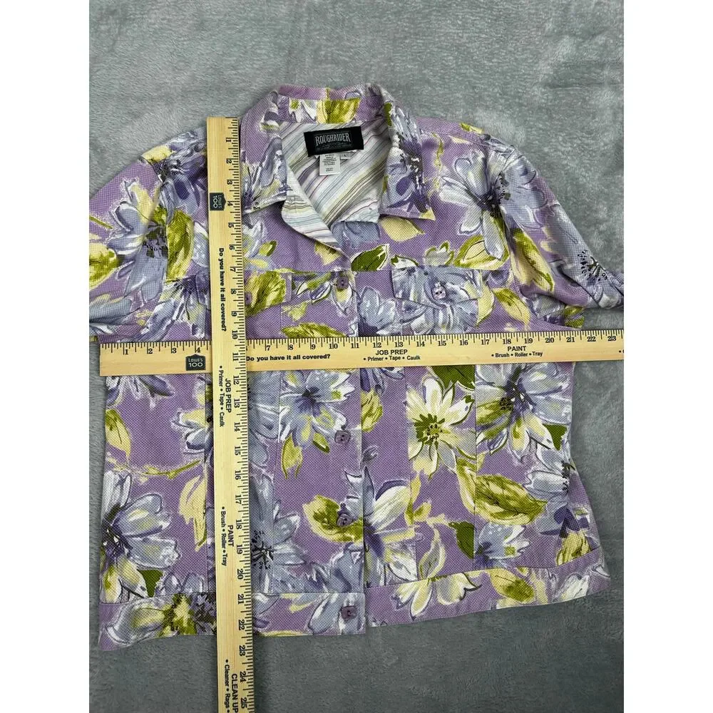 Rough Rider by Circle T Purple Watercolor Floral Trucker Jacket Large Western - Picture 7 of 10
